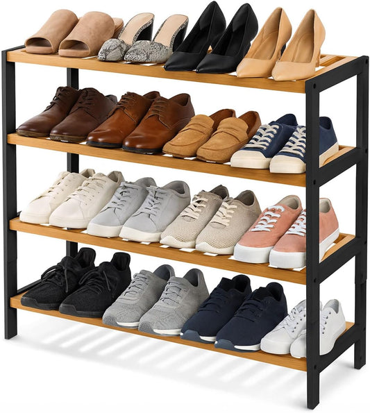 4-Tier Bamboo Shoe Rack – Wooden Shoe Storage Organiser