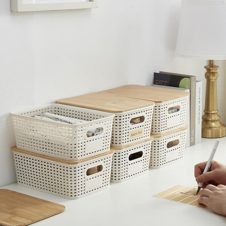 Stackable Storage Bins with Bamboo Lids