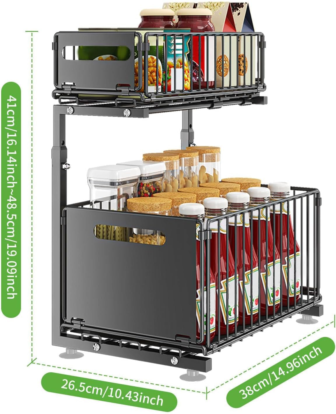 Adjustable 2-Tier Under Sink Storage Organiser with Sliding Drawers