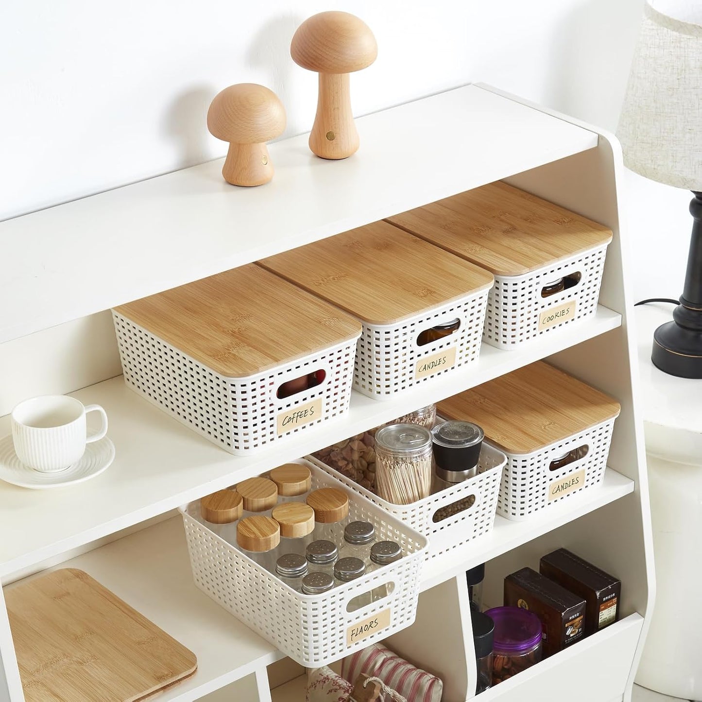 Stackable Storage Bins with Bamboo Lids