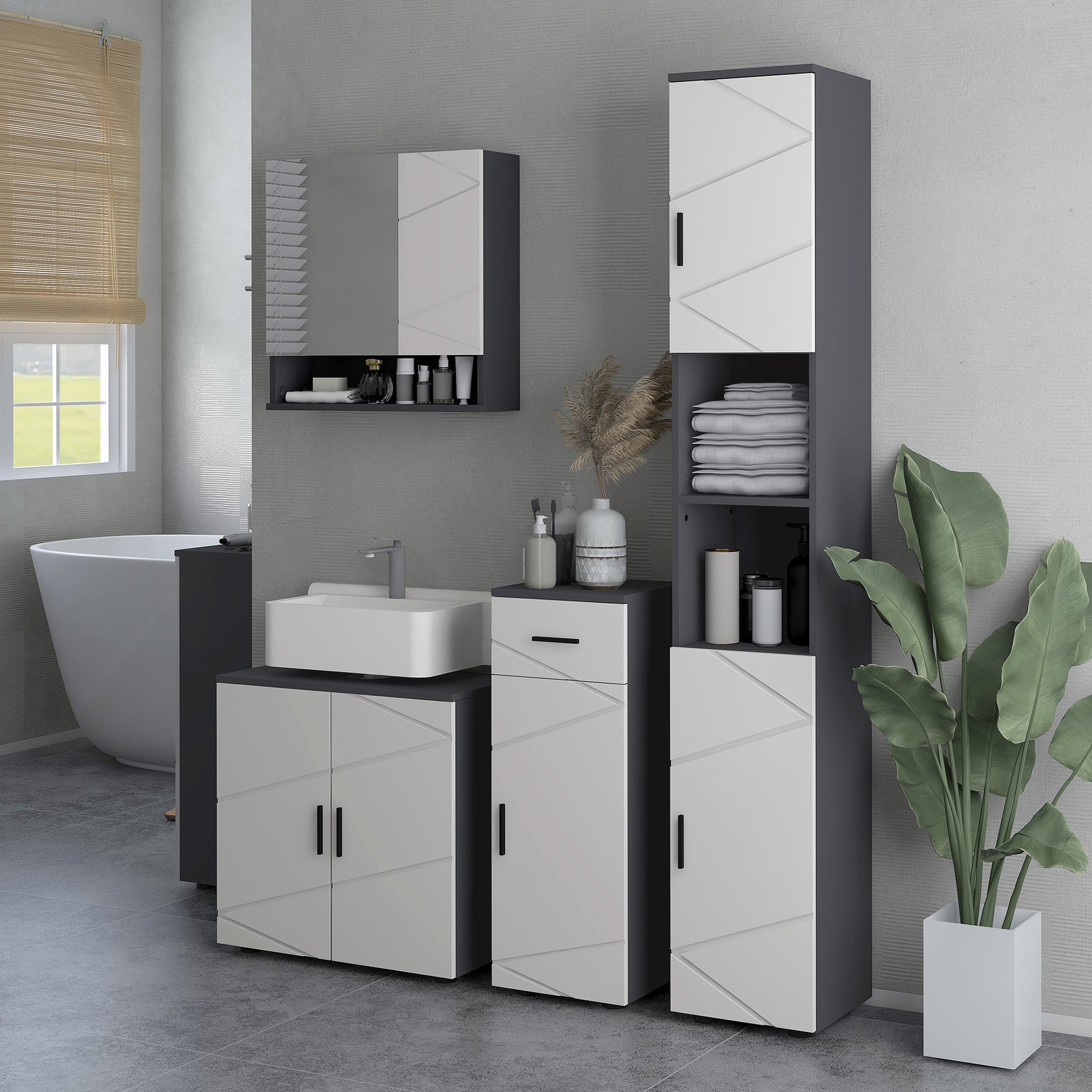 Pedestal Sink Cabinet with Double Doors and Shelf, 60 X 30 X 60 Cm, Light Grey
