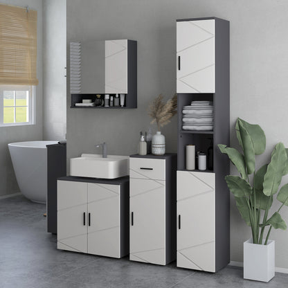 Pedestal Sink Cabinet with Double Doors and Shelf, 60 X 30 X 60 Cm, Light Grey