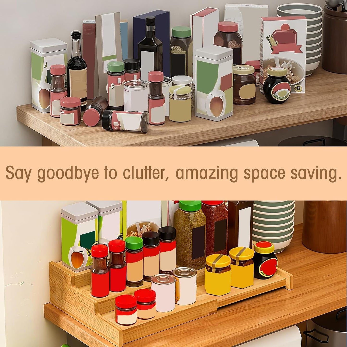 Expandable Wooden Spice Rack Organiser