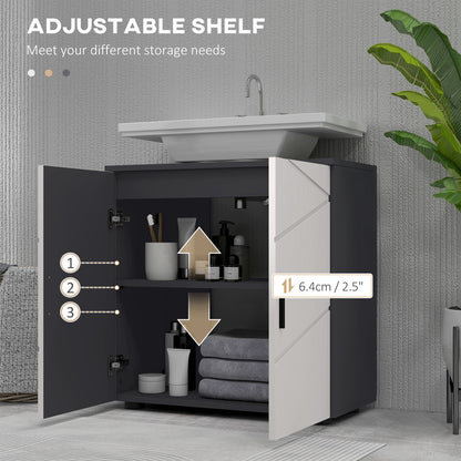 Pedestal Sink Cabinet with Double Doors and Shelf, 60 X 30 X 60 Cm, Light Grey