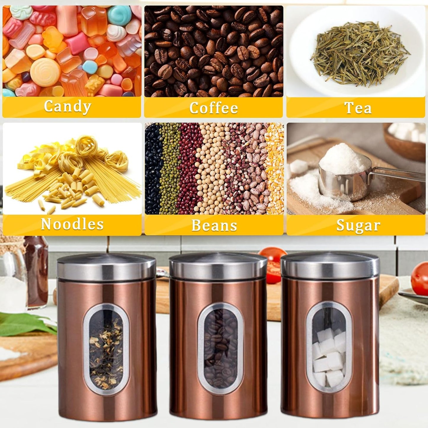 Stainless Steel Tea, Coffee & Sugar Canister Set