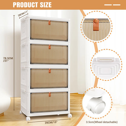 3/4/5-Tier Storage Boxes with Lid, Plastic Storage Boxes with 4 Universal Wheels, Organizer for Bedroom Living Room Study Office