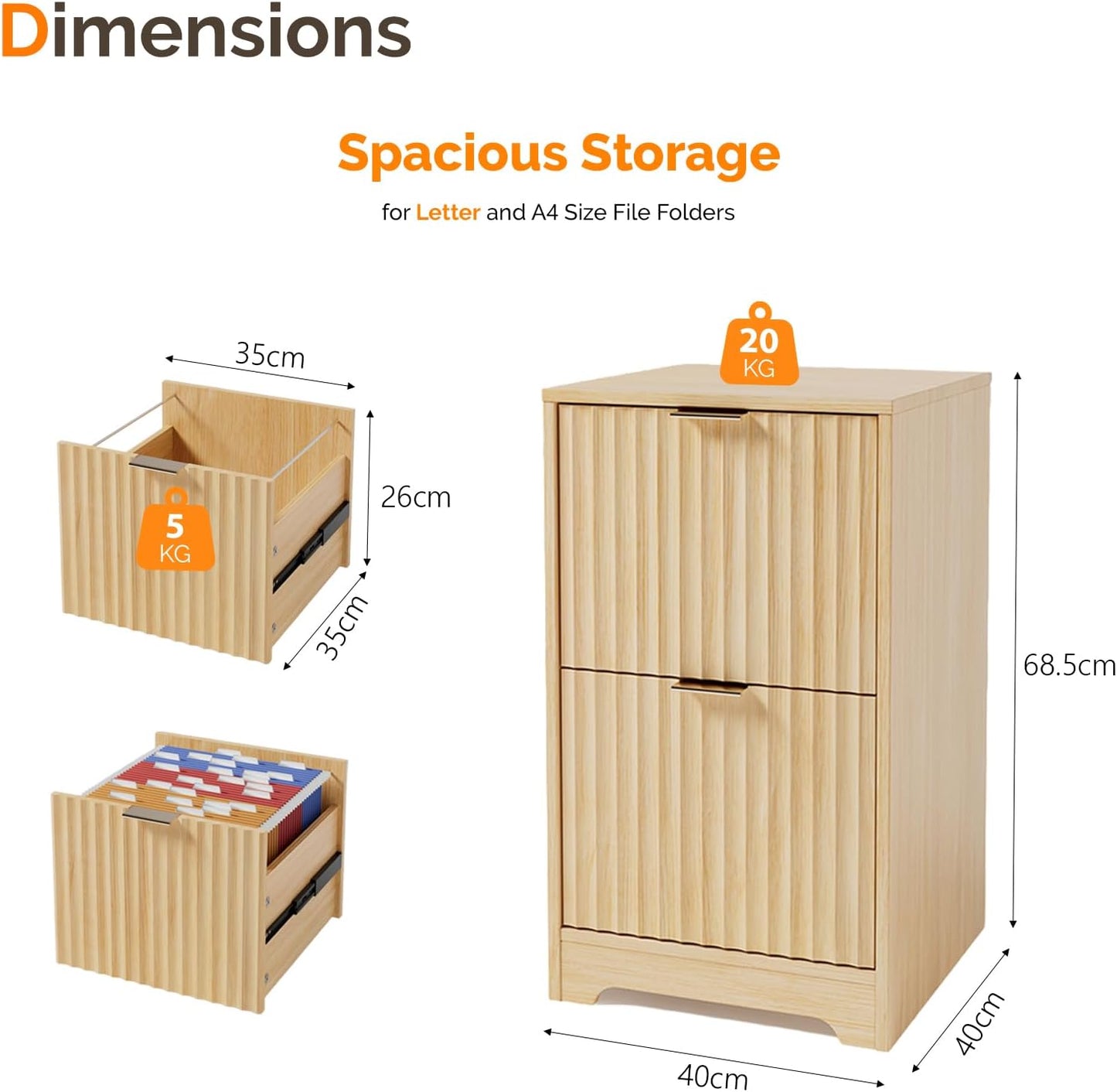 Fluted Filing Cabinet with Drawers for A4 & Letter Files