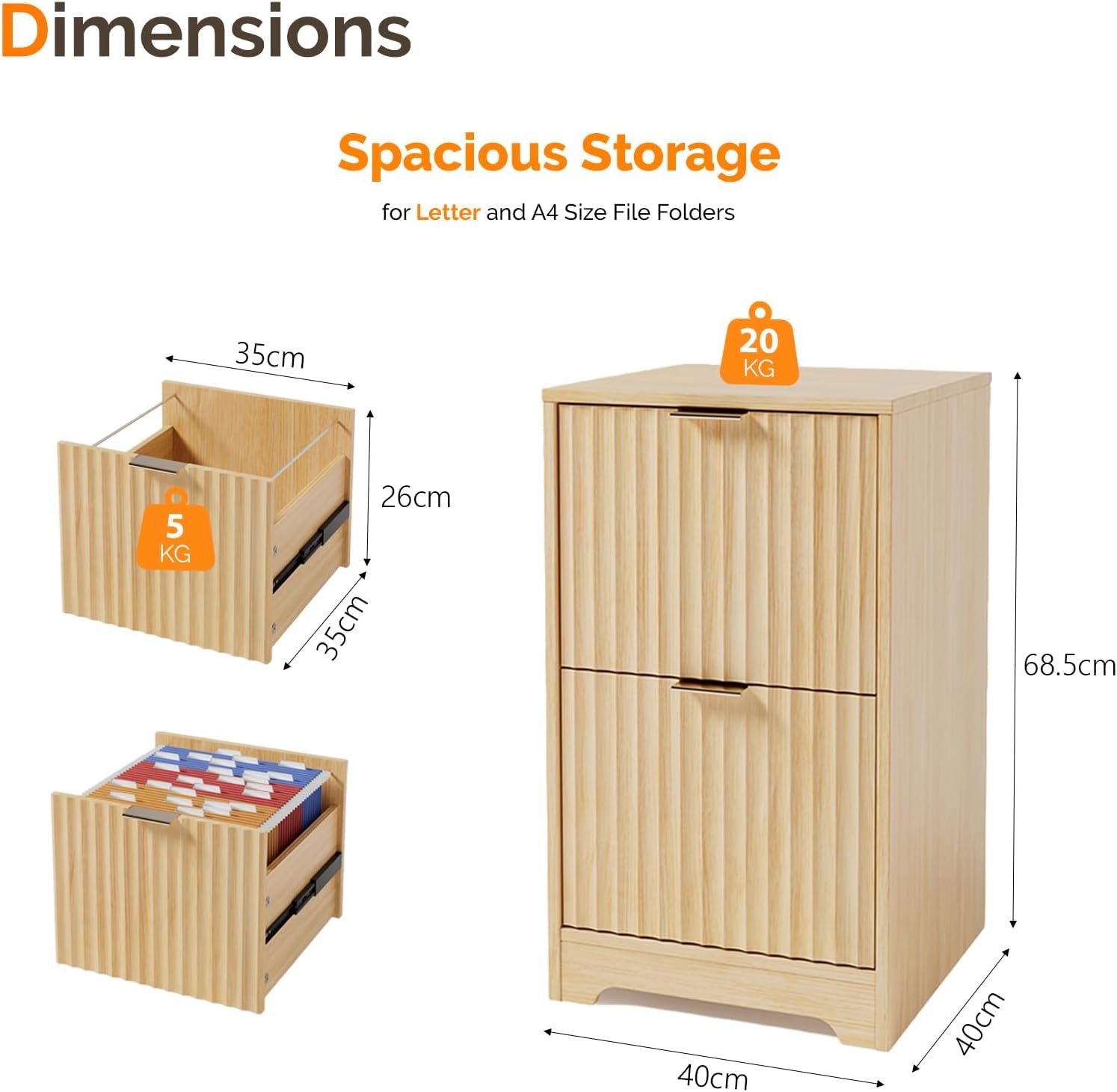 Fluted Filing Cabinet with Drawers for A4 & Letter Files