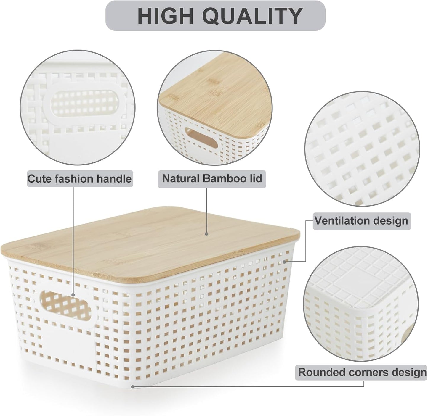 Stackable Storage Bins with Bamboo Lids