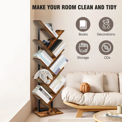 9-Tier Tree Bookshelf,Floor Standing Bookcase,Tree Shaped Book Shelves,Display Storage Shelving Units Storage Rack