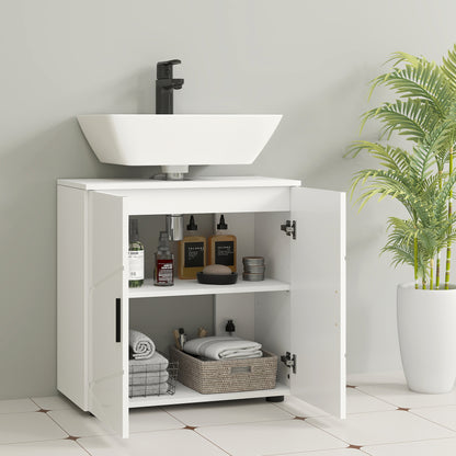 Pedestal Sink Cabinet with Double Doors and Shelf, 60 X 30 X 60 Cm, Light Grey