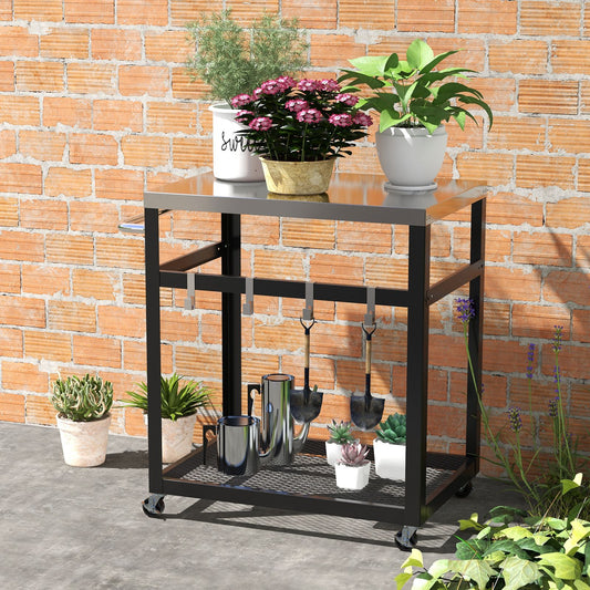2-Tier Stainless Steel Grill Cart with Wheels and Handle