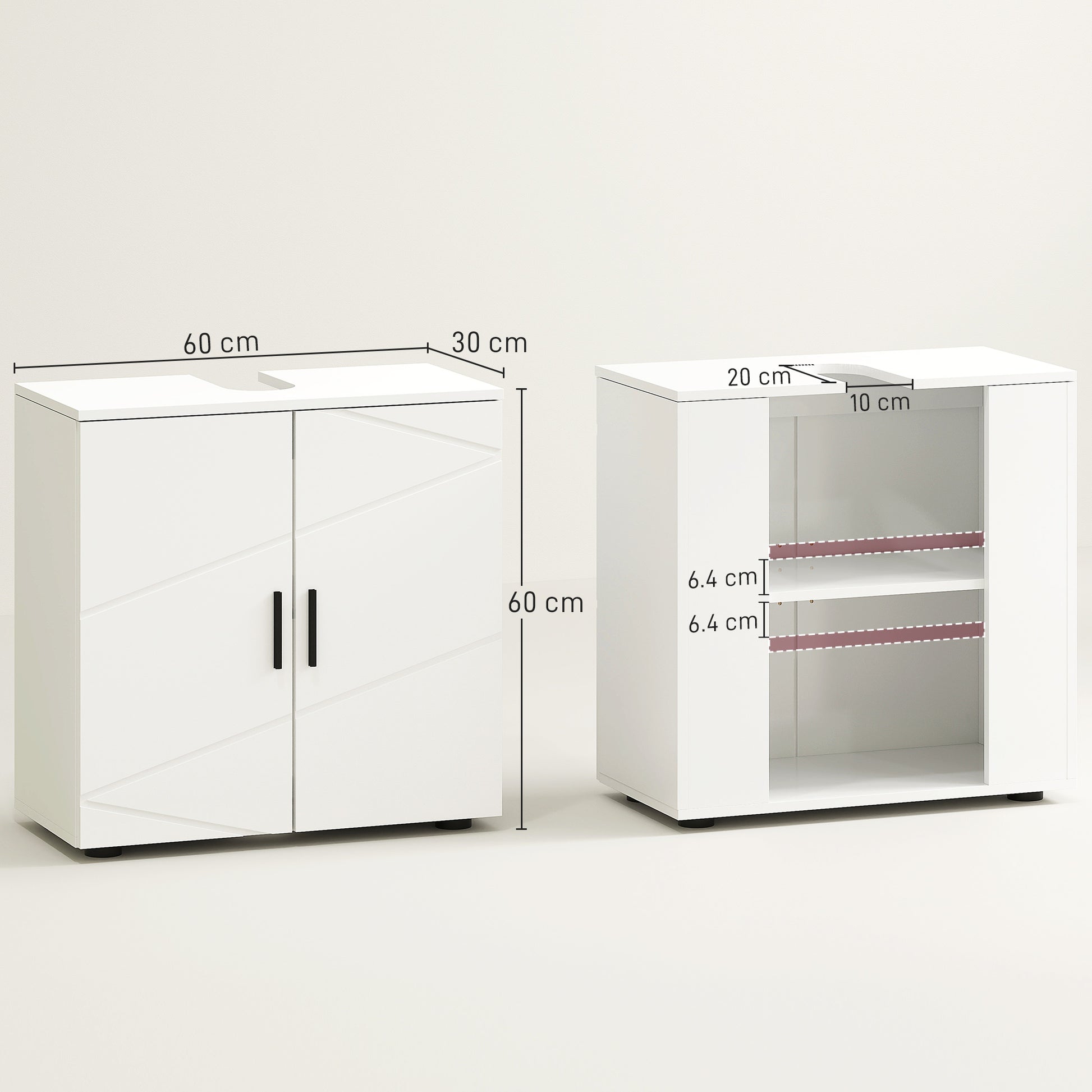 Pedestal Sink Cabinet with Double Doors and Shelf, 60 X 30 X 60 Cm, Light Grey