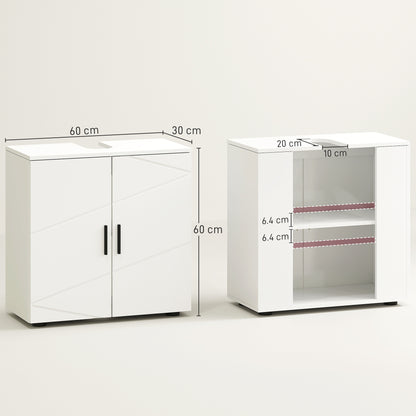 Pedestal Sink Cabinet with Double Doors and Shelf, 60 X 30 X 60 Cm, Light Grey