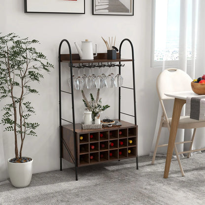 Baker’S Rack with Detachable Wine Rack and 5 Rows of Stemware Holder
