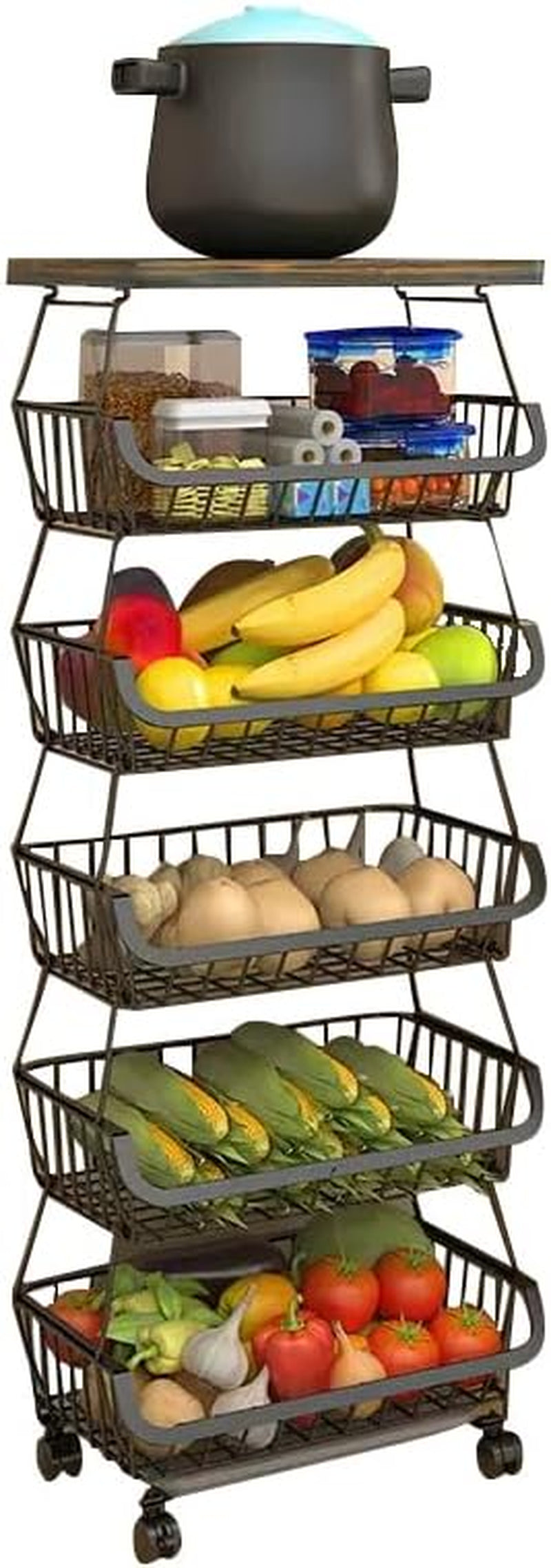 Rolling Storage Trolley with Metal Wire Baskets