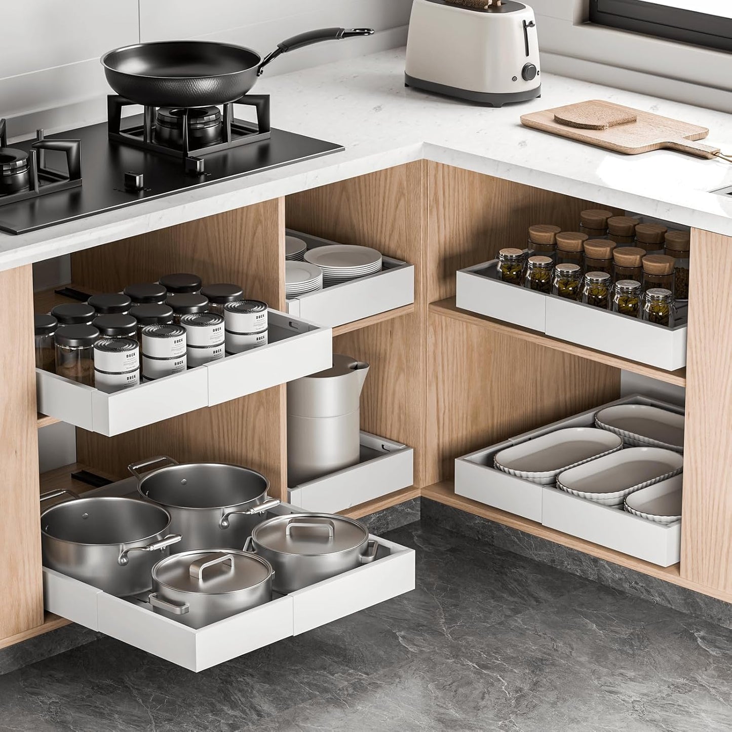 Expandable Pull-Out Cabinet Organiser - Smooth Sliding