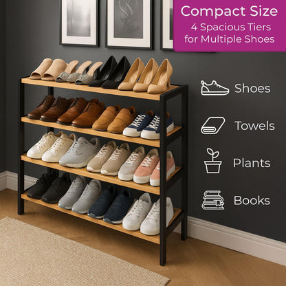 4-Tier Bamboo Shoe Rack – Wooden Shoe Storage Organiser
