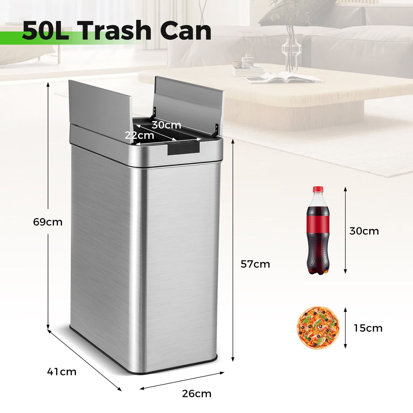 50L Slim Kitchen Trash Can with Wing Lids