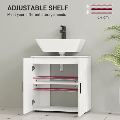 Pedestal Sink Cabinet with Double Doors and Shelf, 60 X 30 X 60 Cm, Light Grey