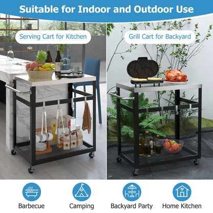 2-Tier Stainless Steel Grill Cart with Wheels and Handle