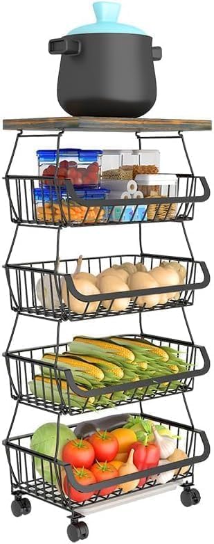 Rolling Storage Trolley with Metal Wire Baskets