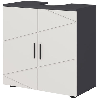 Pedestal Sink Cabinet with Double Doors and Shelf, 60 X 30 X 60 Cm, Light Grey
