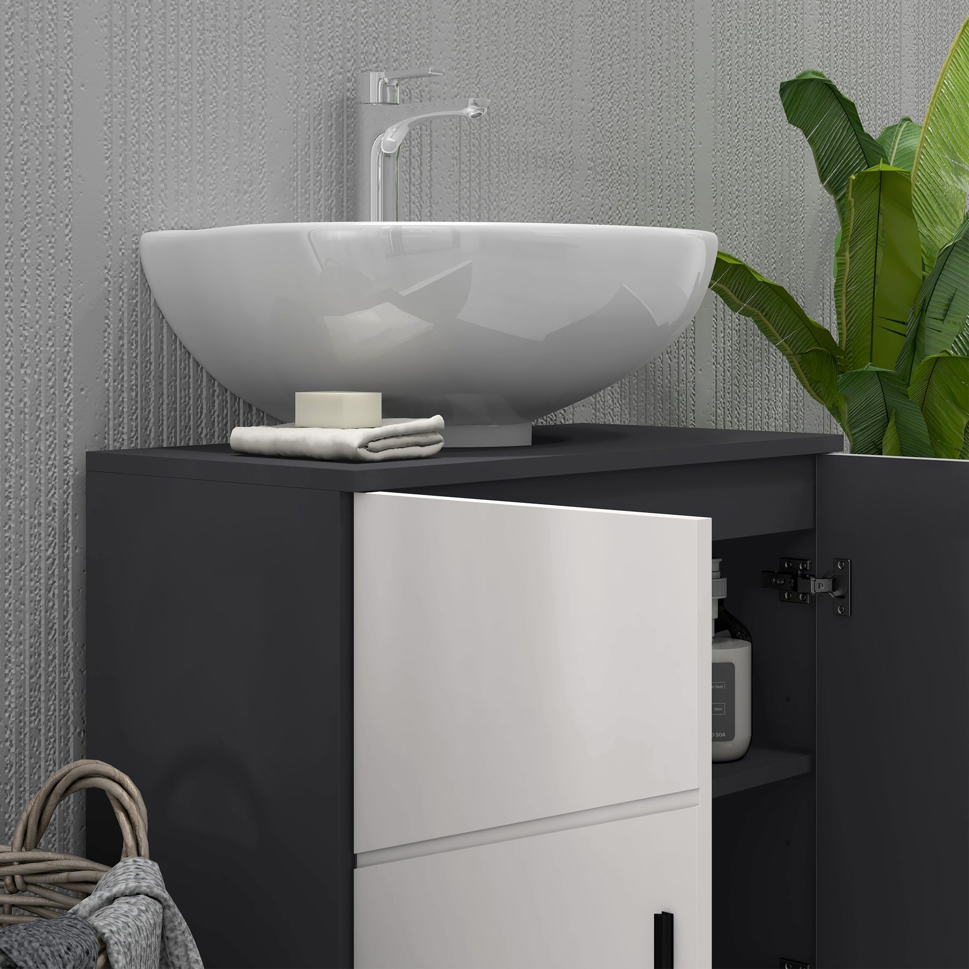 Pedestal Sink Cabinet with Double Doors and Shelf, 60 X 30 X 60 Cm, Light Grey