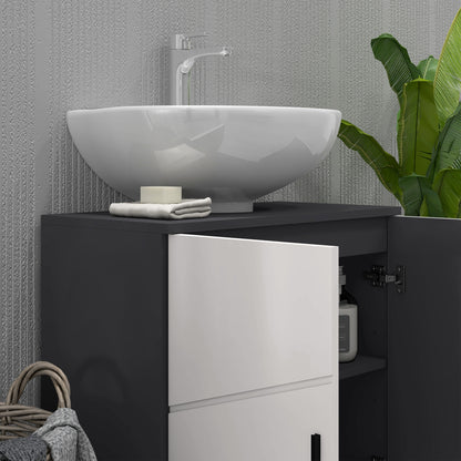 Pedestal Sink Cabinet with Double Doors and Shelf, 60 X 30 X 60 Cm, Light Grey