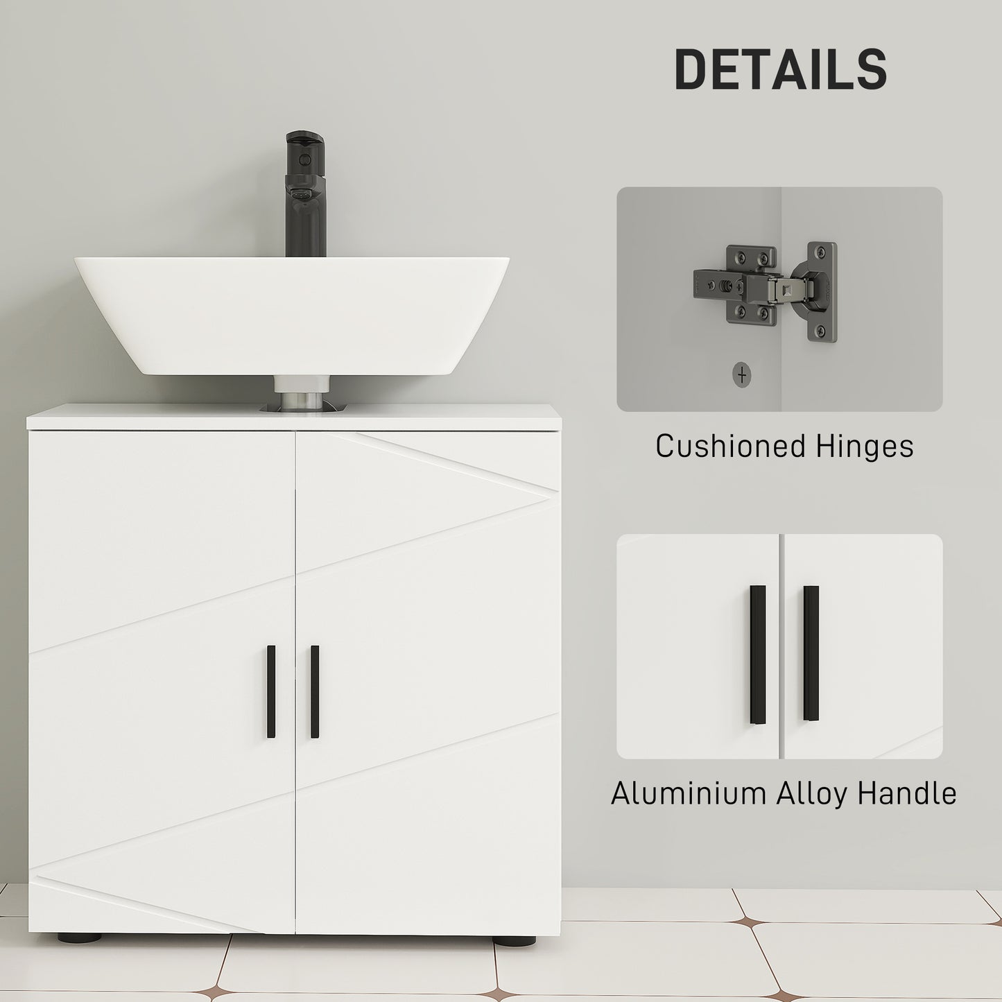 Pedestal Sink Cabinet with Double Doors and Shelf, 60 X 30 X 60 Cm, Light Grey
