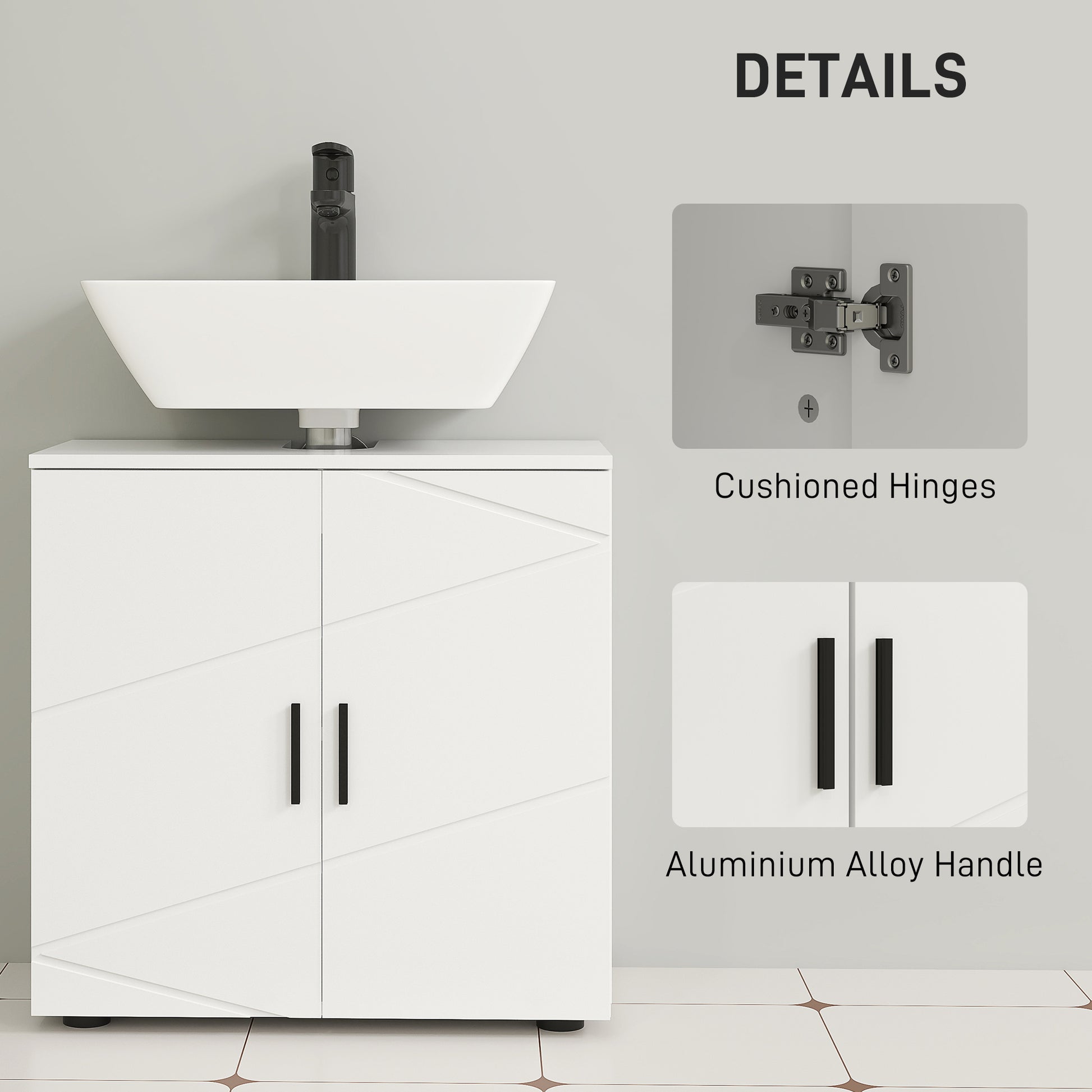 Pedestal Sink Cabinet with Double Doors and Shelf, 60 X 30 X 60 Cm, Light Grey