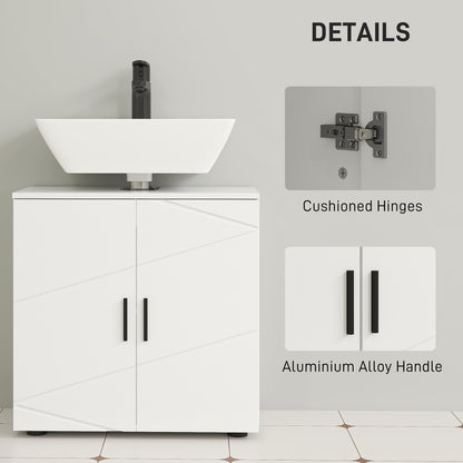 Pedestal Sink Cabinet with Double Doors and Shelf, 60 X 30 X 60 Cm, Light Grey