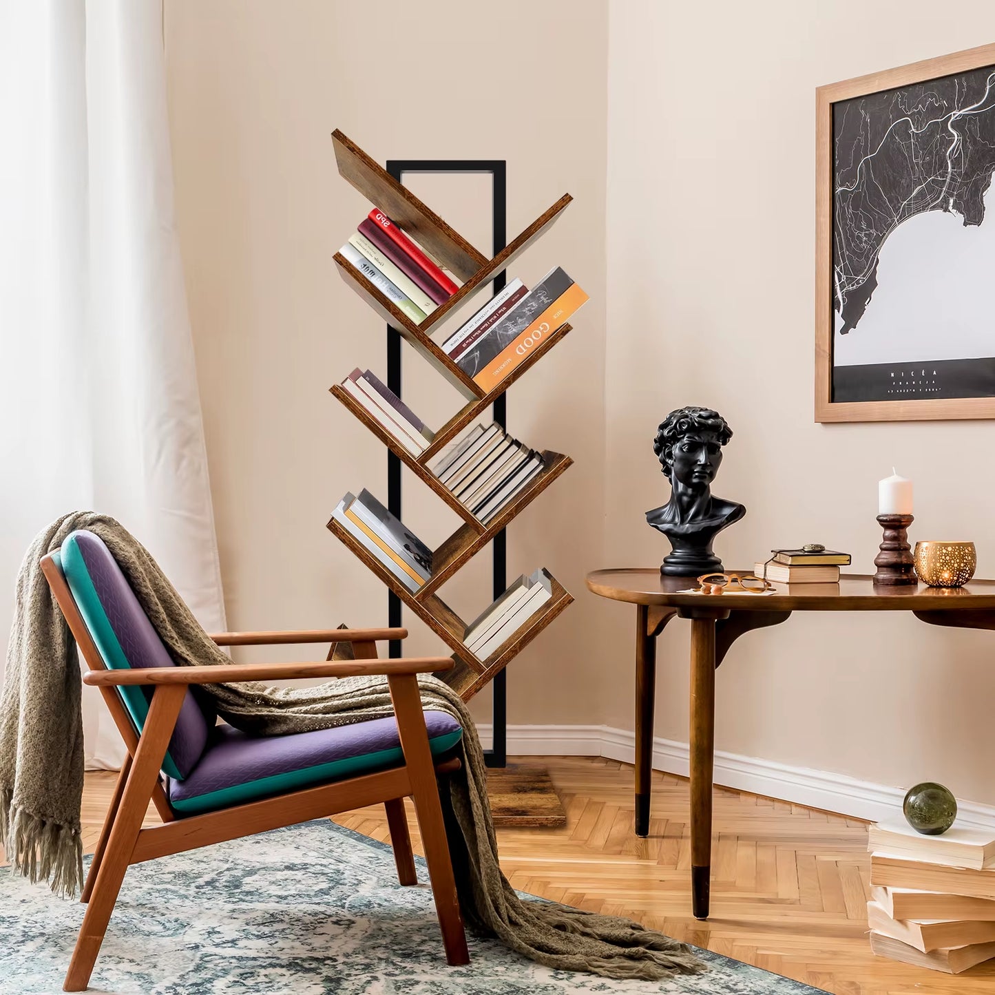9-Tier Tree Bookshelf,Floor Standing Bookcase,Tree Shaped Book Shelves,Display Storage Shelving Units Storage Rack