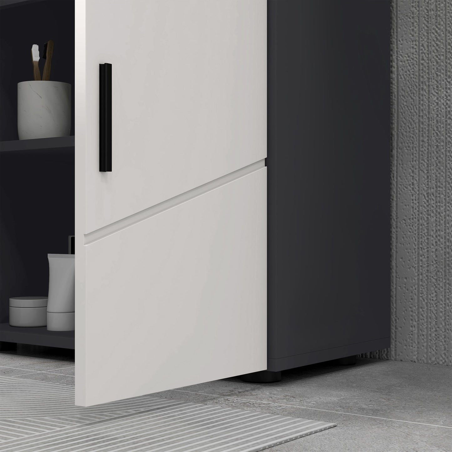 Pedestal Sink Cabinet with Double Doors and Shelf, 60 X 30 X 60 Cm, Light Grey