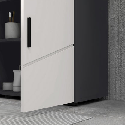 Pedestal Sink Cabinet with Double Doors and Shelf, 60 X 30 X 60 Cm, Light Grey