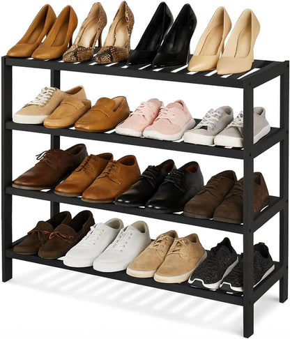 4-Tier Bamboo Shoe Rack – Wooden Shoe Storage Organiser