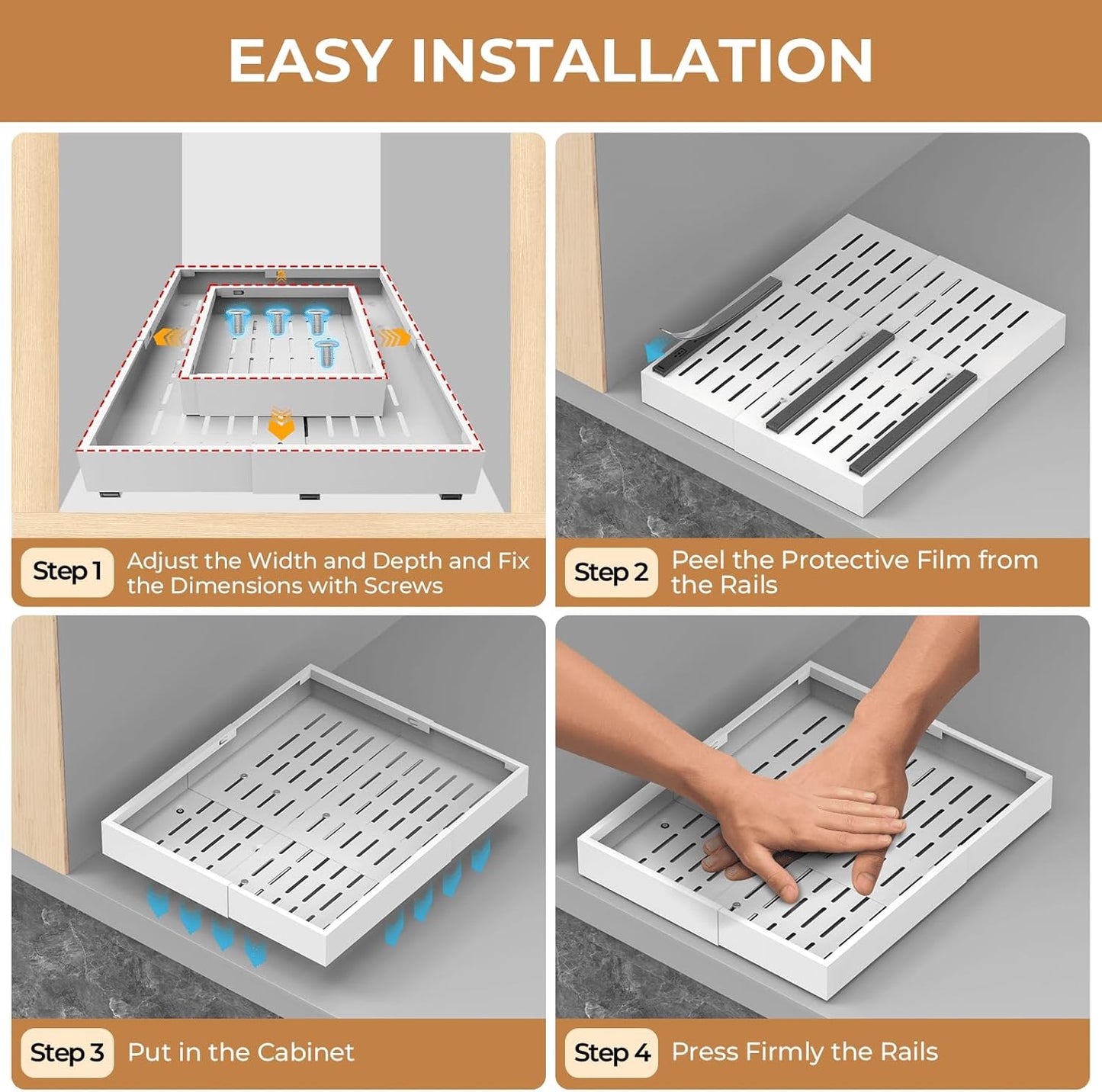 Expandable Pull-Out Cabinet Organiser - Smooth Sliding
