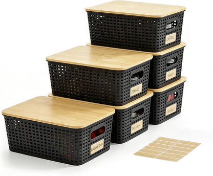 Stackable Storage Bins with Bamboo Lids