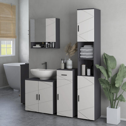Pedestal Sink Cabinet with Double Doors and Shelf, 60 X 30 X 60 Cm, Light Grey