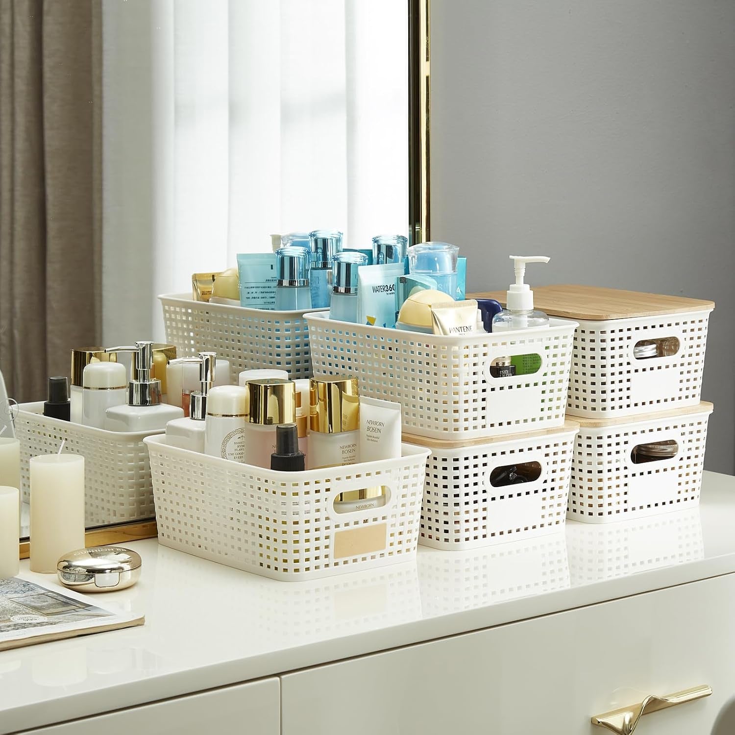 Stackable Storage Bins with Bamboo Lids