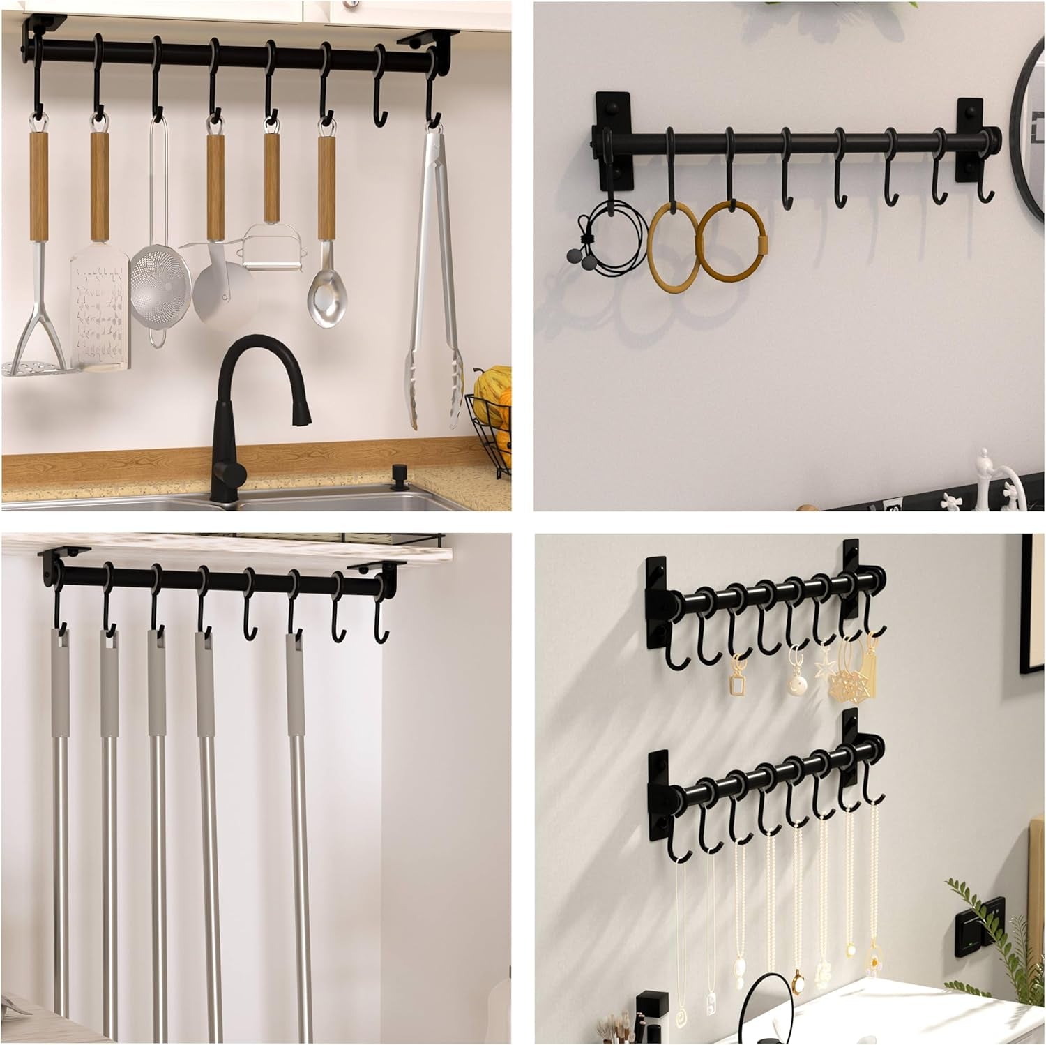 Wall-Mounted Pot Rack with Hooks