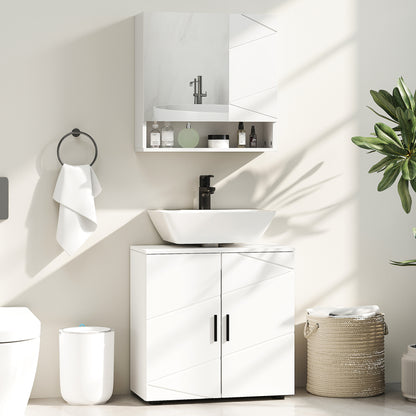 Pedestal Sink Cabinet with Double Doors and Shelf, 60 X 30 X 60 Cm, Light Grey