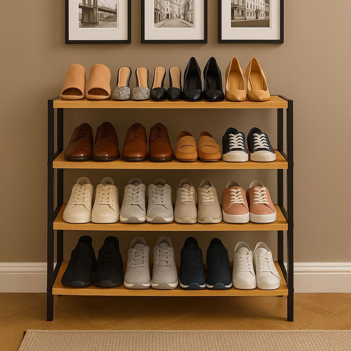 4-Tier Bamboo Shoe Rack – Wooden Shoe Storage Organiser