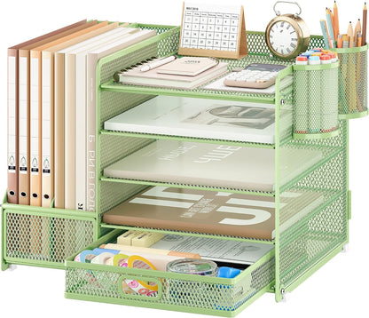 5-Tier Desk Organiser with File Holder, Paper Trays & Drawer- Grey