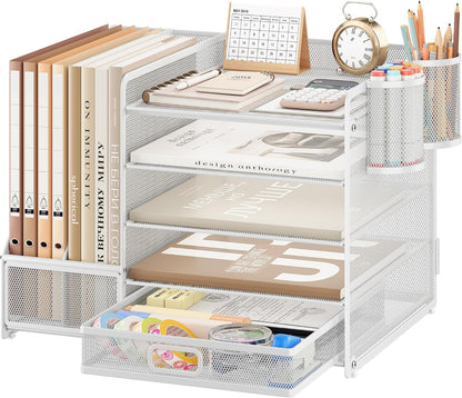 5-Tier Desk Organiser with File Holder, Paper Trays & Drawer- Grey