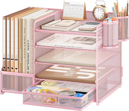 5-Tier Desk Organiser with File Holder, Paper Trays & Drawer- Grey