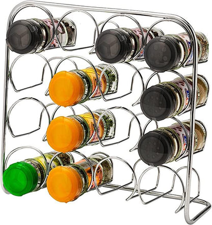4 Tier Square Chrome Free-Standing Herb Spice 16 Jar Kitchen Storage Rack UK
