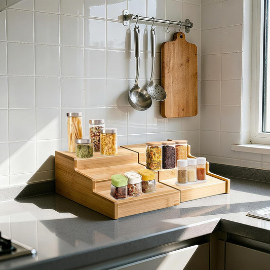 Expandable Wooden Spice Rack Organiser