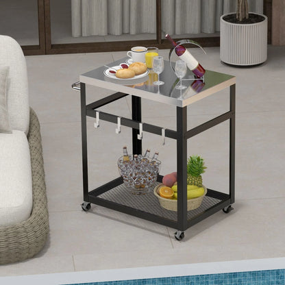 2-Tier Stainless Steel Grill Cart with Wheels and Handle
