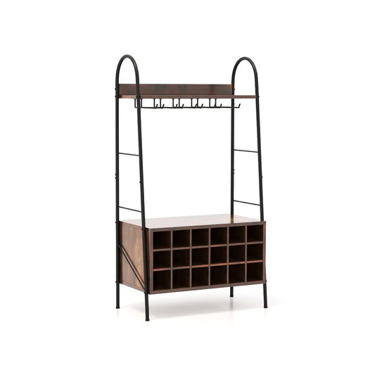 Baker’S Rack with Detachable Wine Rack and 5 Rows of Stemware Holder